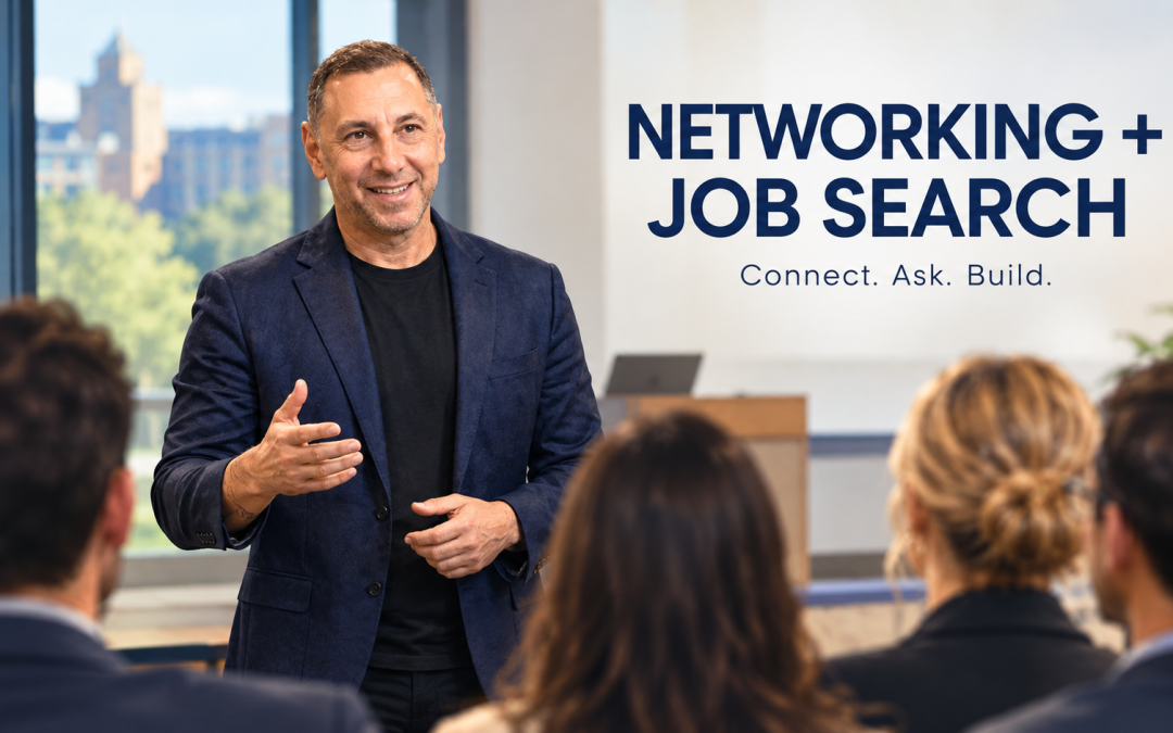 Michael Goldberg speaking to an audience about networking and job search